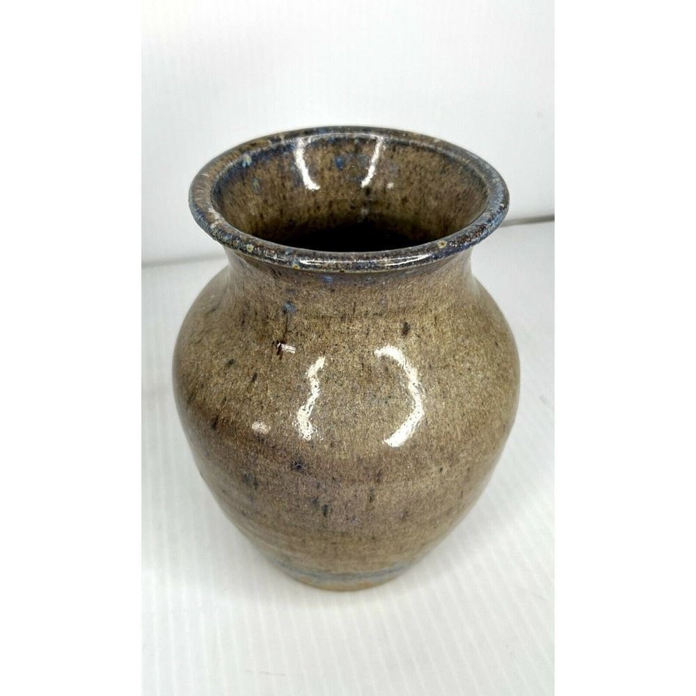 Blue And Tan Salt Glazed Handmade Stoneware Pottery Excellent Condition